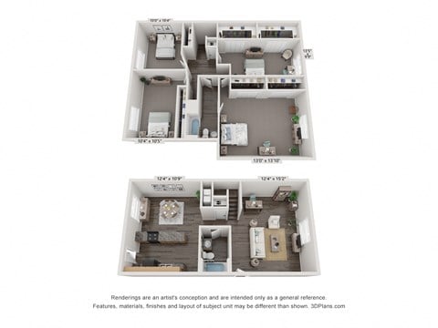 Floor plan for 4 beds, 2 baths, 1490 sqft